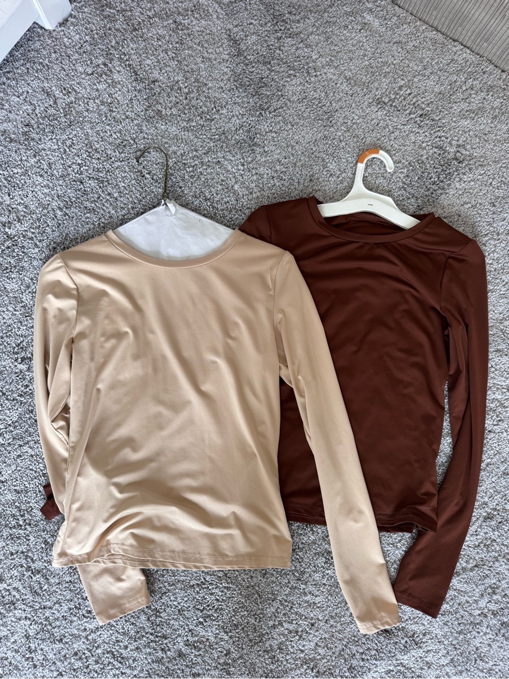 Amazon Women's Long-Sleeve Crewneck Top Duo - Beige and Brown
